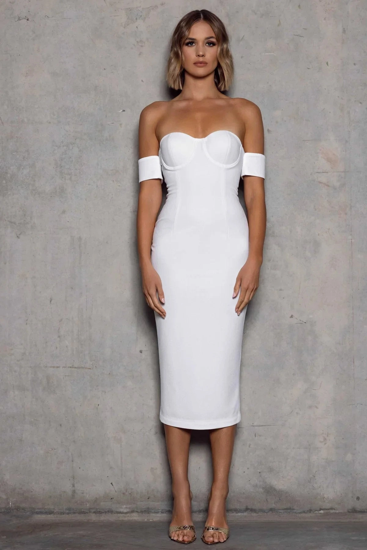 Classic Waistband Smooth Surface Vanessa Dress - White