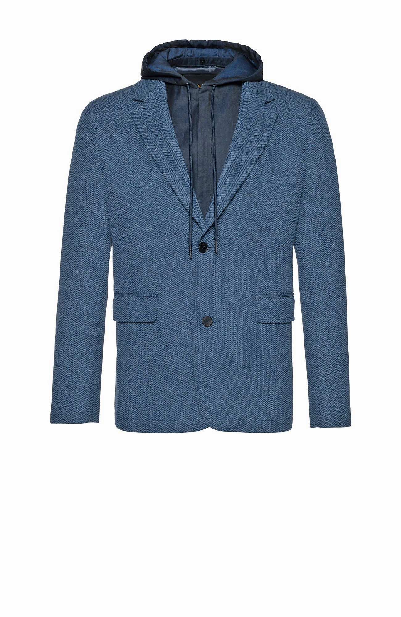 BRANDON BLUE HERRINGBONE SPORTS COAT WITH HOOD Basic Fit