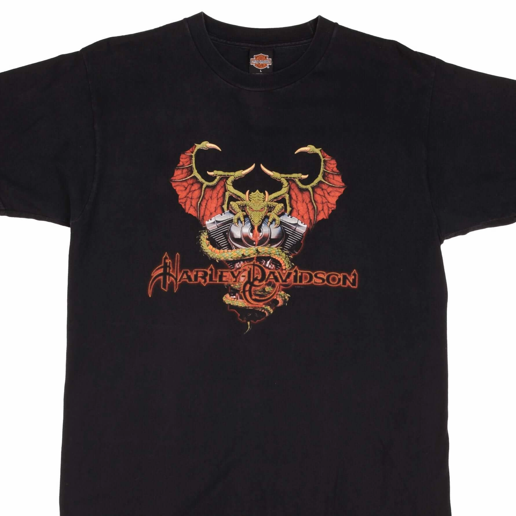 VINTAGE HARLEY DAVIDSON DRAGON TEE SHIRT 2001 SIZE LARGE MADE IN USA Contrast Inner Binding