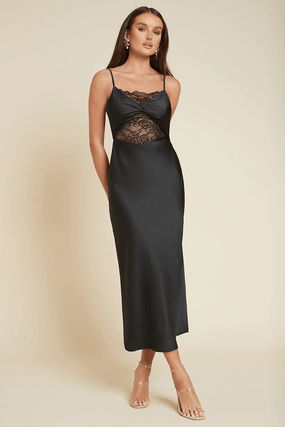 Social Charm sophisticated appearance Sabell Midi Dress - Black