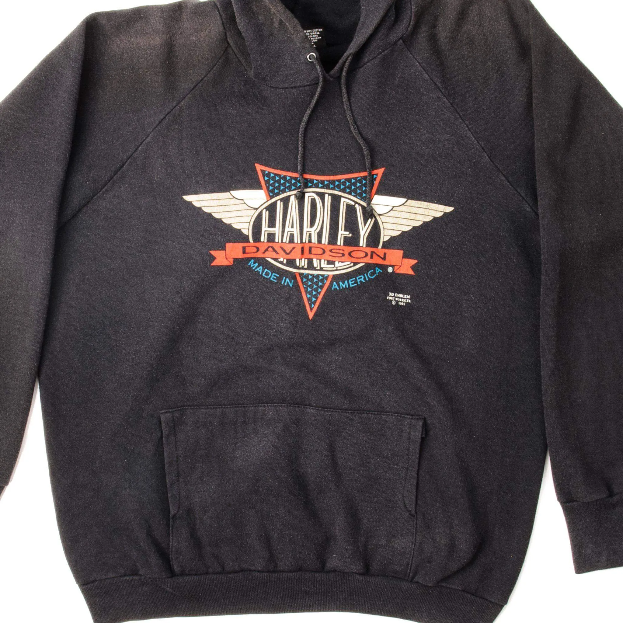 Comfy Cut Australian style VINTAGE 3D EMBLEM HARLEY DAVIDSON HOODIE SWEATSHIRT 1991 SIZE XL MADE IN USA