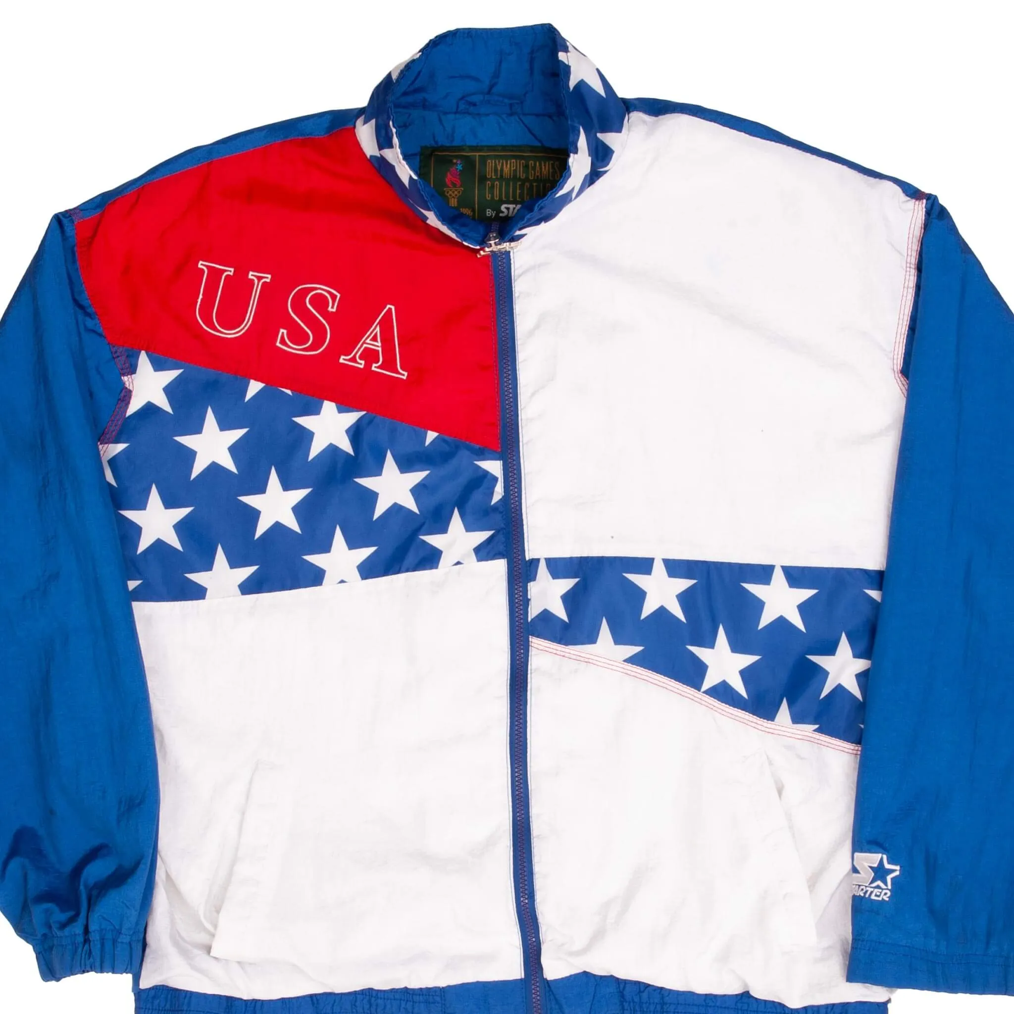 VINTAGE ATLANTA OLYMPIC GAMES 1996 TEAM USA STARTER WINDBREAKER JACKET SZE LARGE Fast Zip Develop