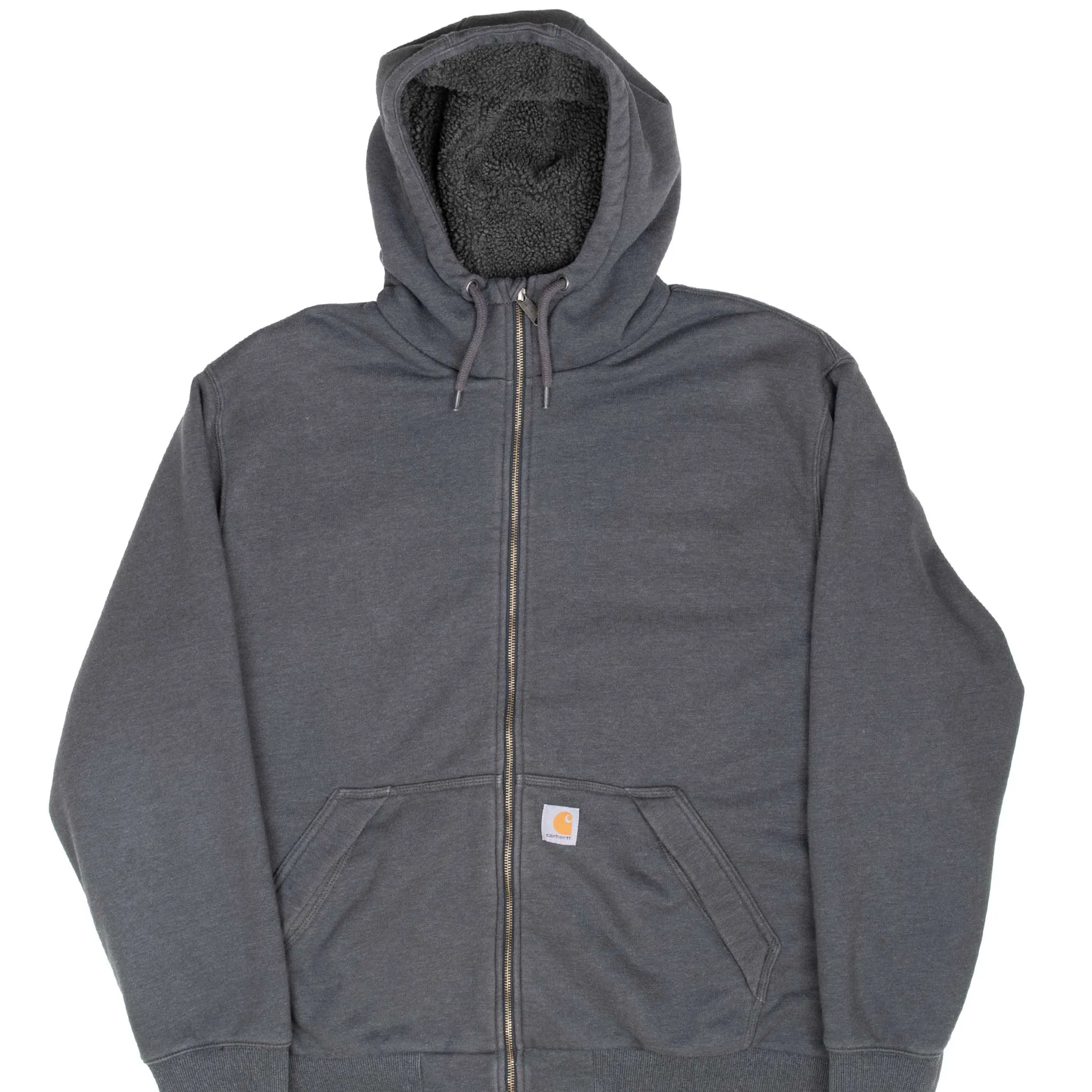 VINTAGE CARHARTT HEAVYWEIGHT SHERPA LINED FULL ZIP GREY HOODIE SWEATSHIRT 2XL Lightweight Fabric