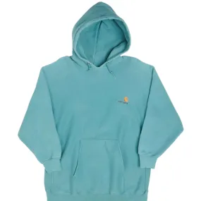 VINTAGE CARHARTT REVERSE WEAVE BLUE HOODIE SWEATSHIRT 1990S XL MADE IN USA Poly Cotton Blend