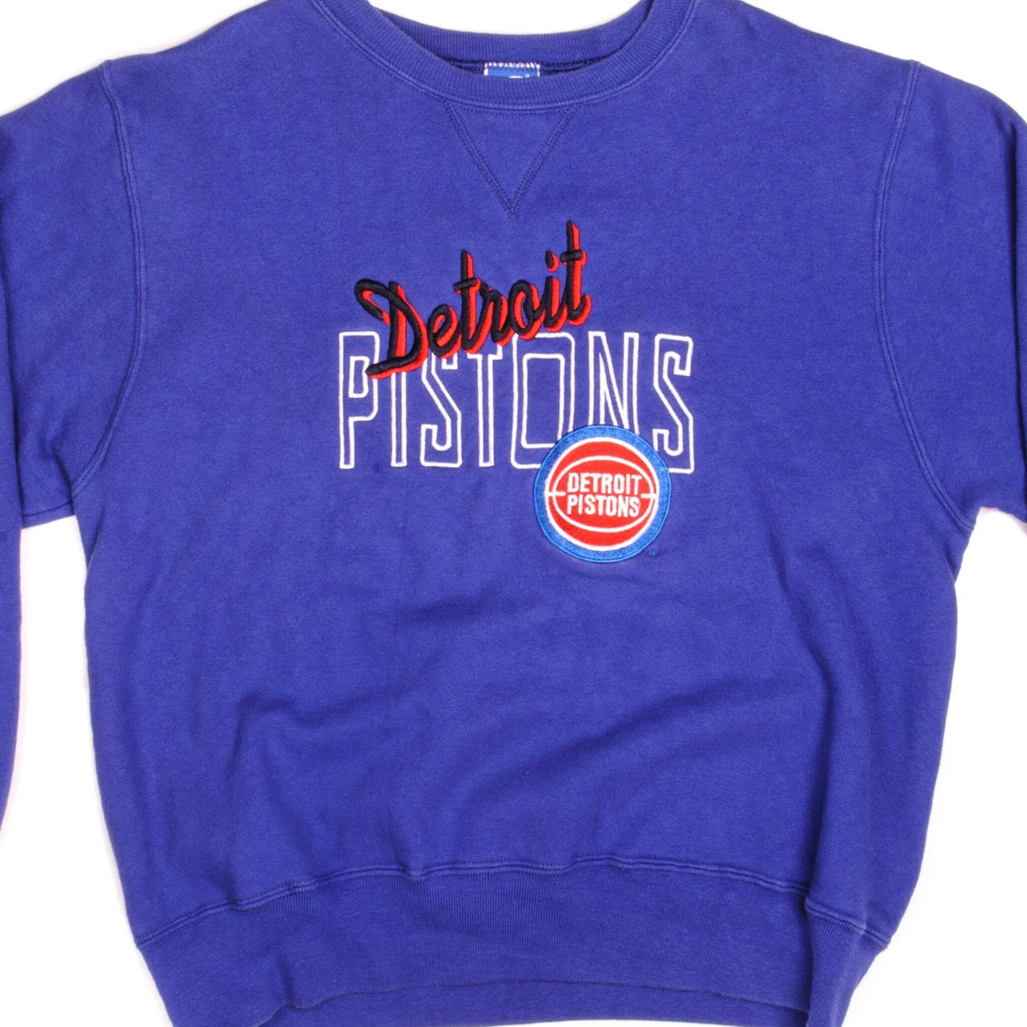 VINTAGE CHAMPION NBA DETROIT PISTONS SWEATSHIRT 1981-EARLY 1990s SIZE LARGE MADE IN USA button detail pattern trend
