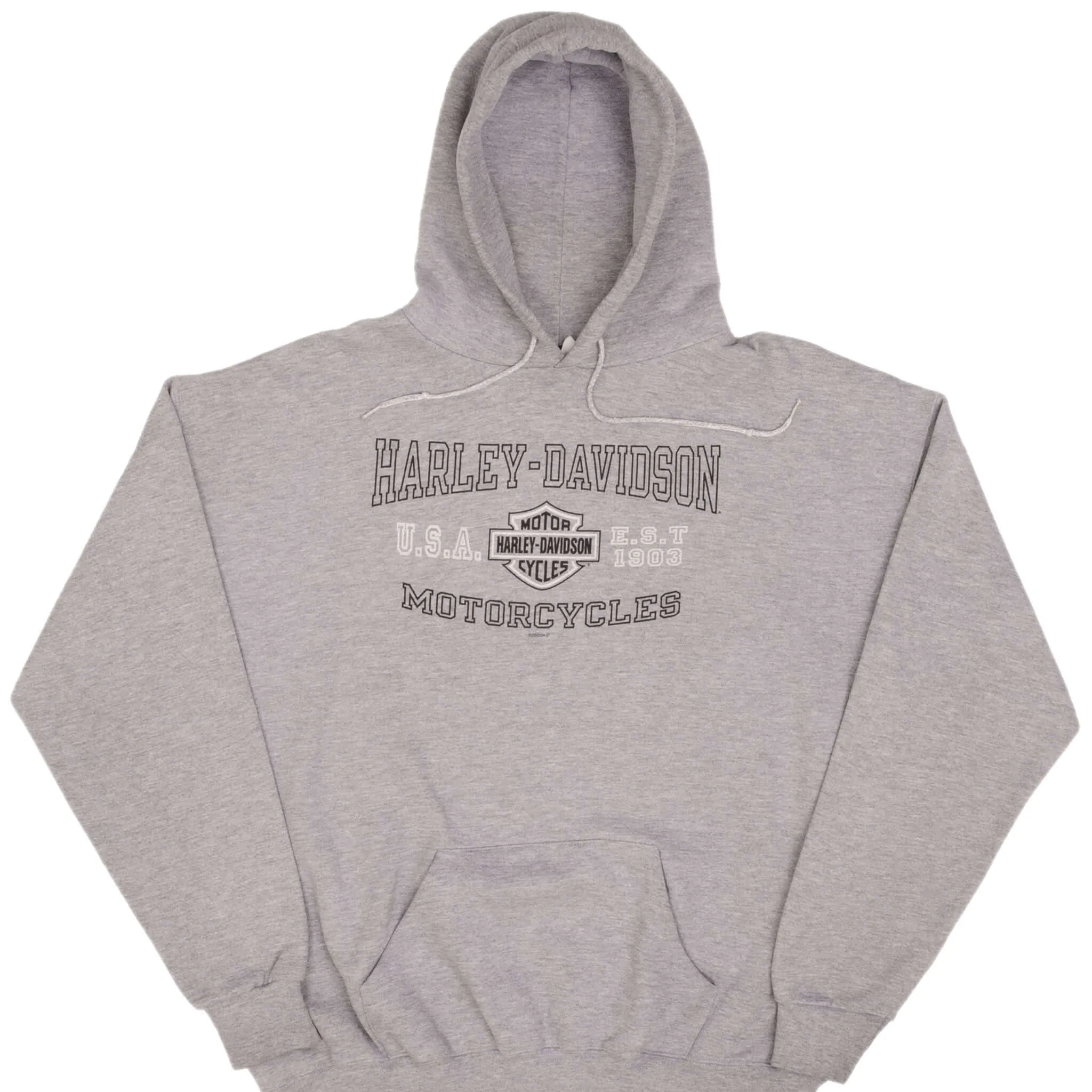 Flexible Hood Logo Detail VINTAGE HARLEY DAVIDSON LOUD & PROUD GREY HOODIE SWEATSHIRT 2002 SIZE XL