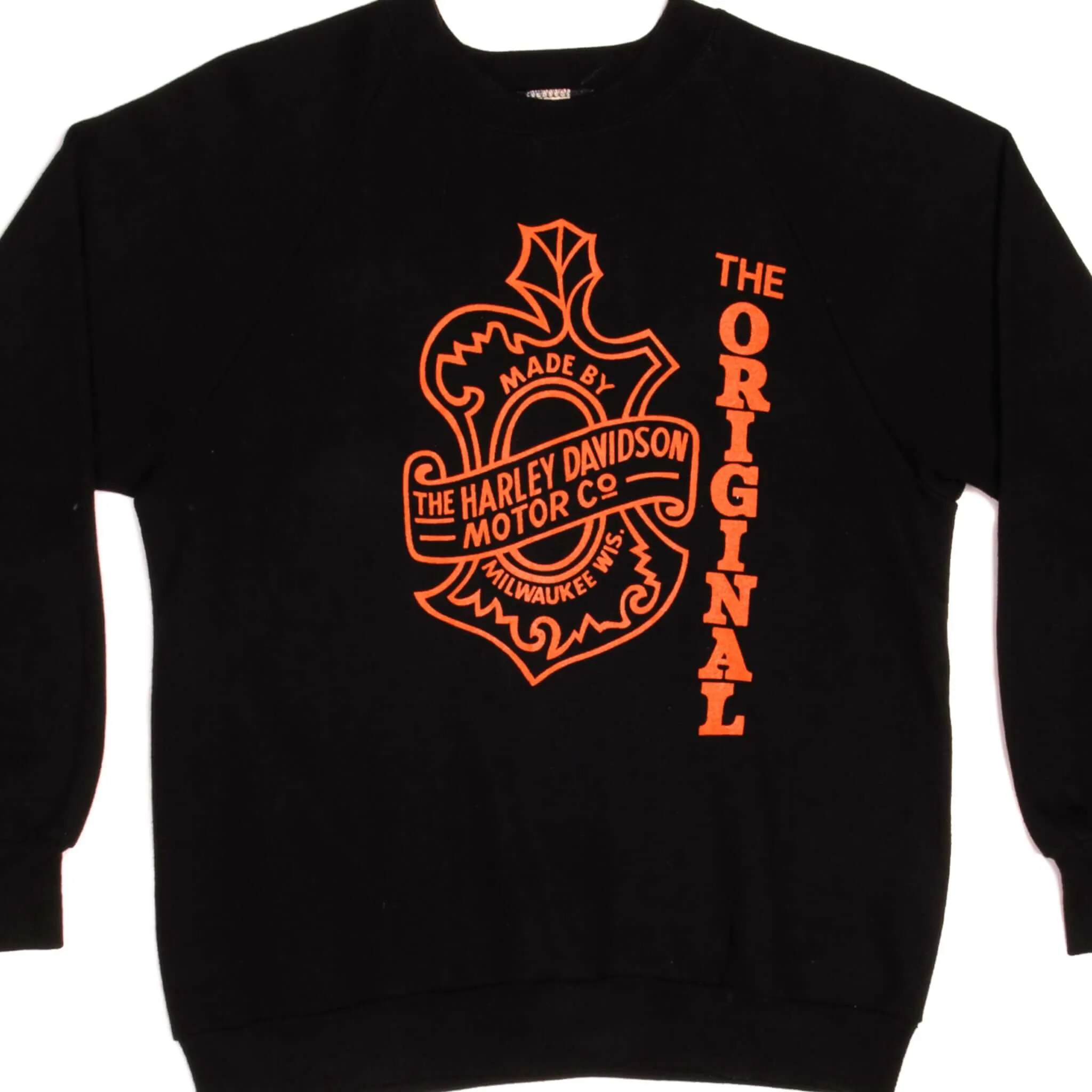 VINTAGE HARLEY DAVIDSON SWEATSHIRT 1980s SIZE MEDIUM MADE IN USA Comfy Layers Raw Hem Detail