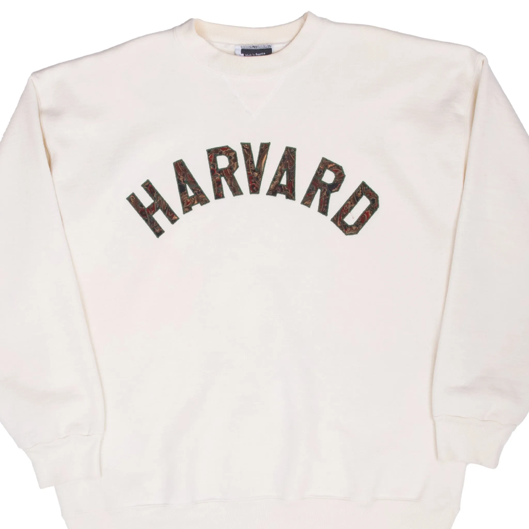 Two-Tone Design short sleeves VINTAGE HARVARD UNIVERSITY IVORY SWEATSHIRT 1990S XL MADE IN USA