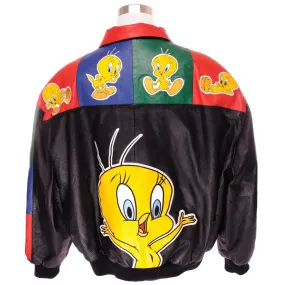 VINTAGE LOONEY TUNES TWEETY LEATHER JACKET 1999 SIZE 3XL Speak Sense