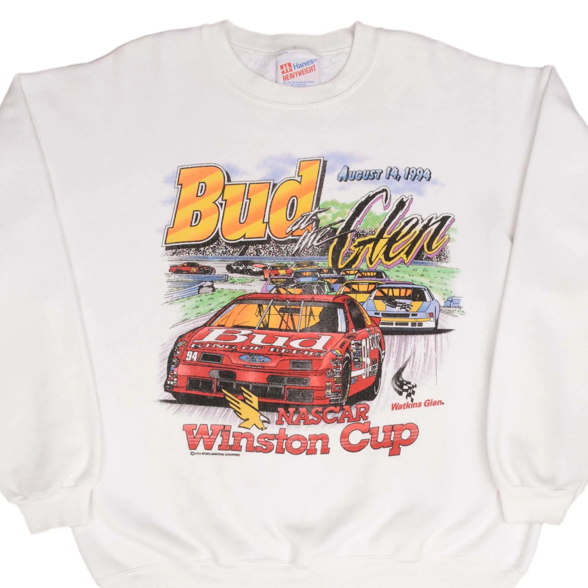 VINTAGE NASCAR BUDWEISER AT THE GLEN WINSTON CUP SWEATSHIRT 1994 LARGE MADE USA Everyday Comforts product snowboarding suitability