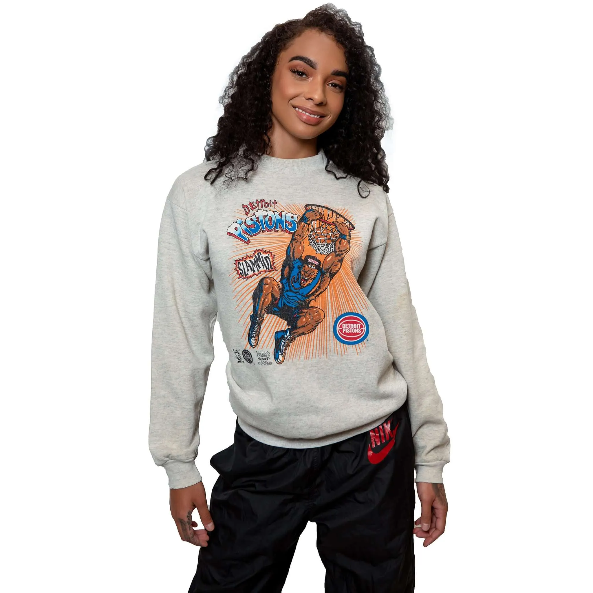 VINTAGE NBA DETROIT PISTONS SWEATSHIRT 1994 SIZE SMALL lanyard accents Comfy Look