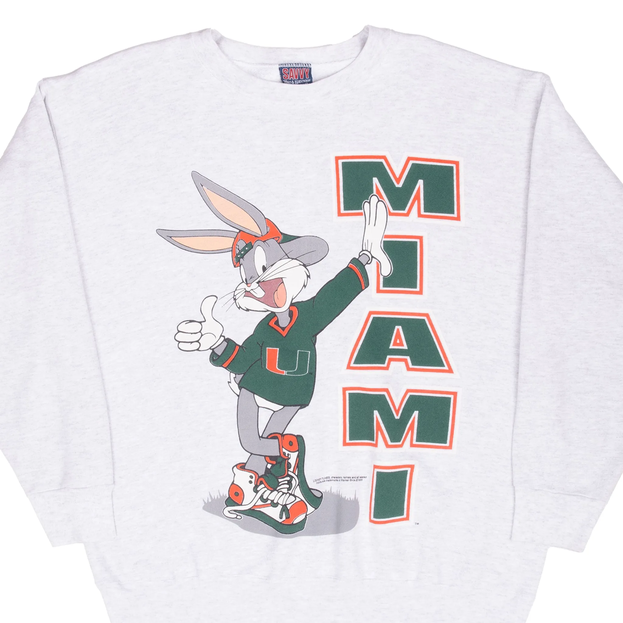 product gym readiness product buckle functionality VINTAGE NCAA MIAMI HURRICANES BUGGS BUNNY SWEATSHIRT 1993 XL MADE IN USA