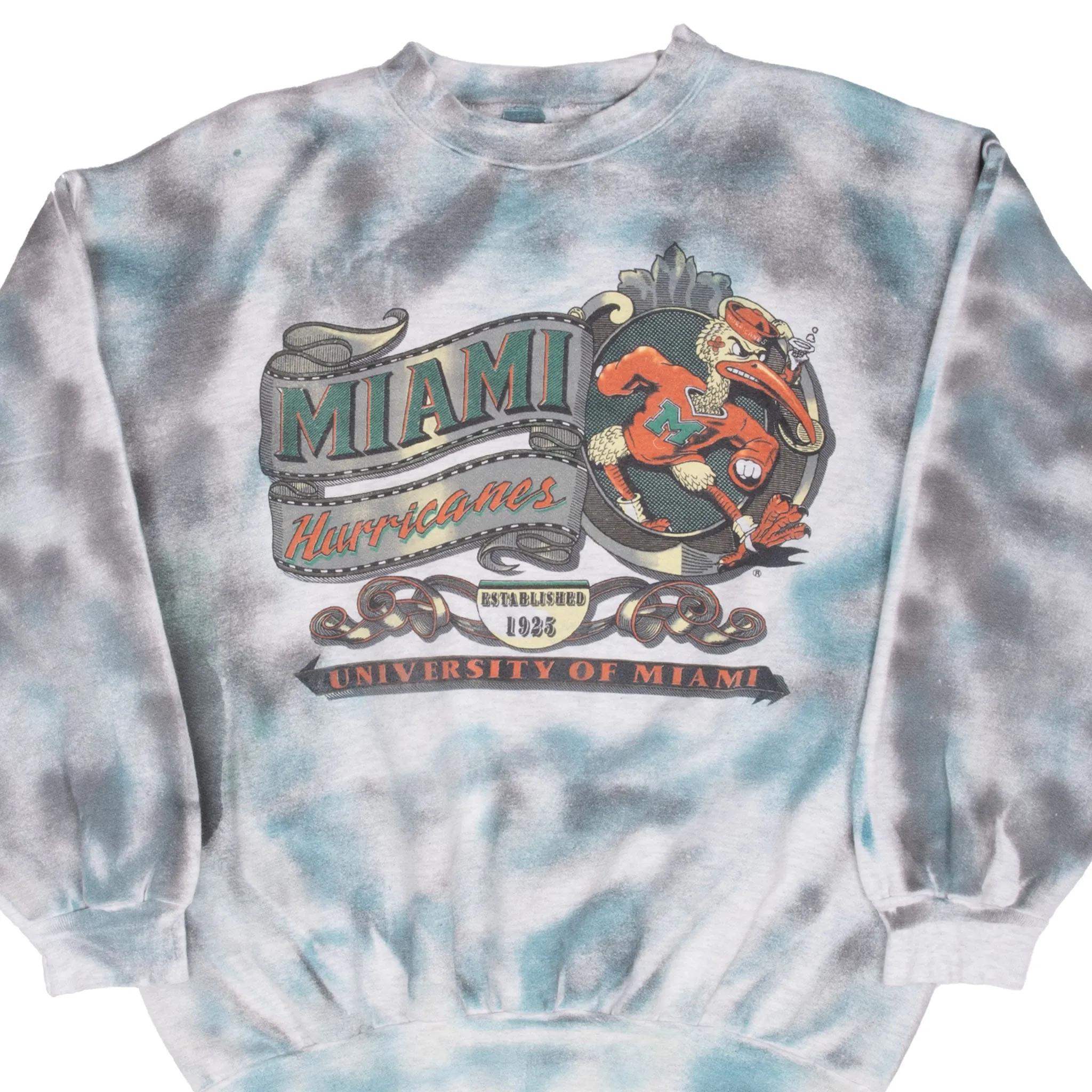 VINTAGE NCAA MIAMI HURRICANES TIE DYE SWEATSHIRT 1990S XL MADE IN USA Sustainable Fabric