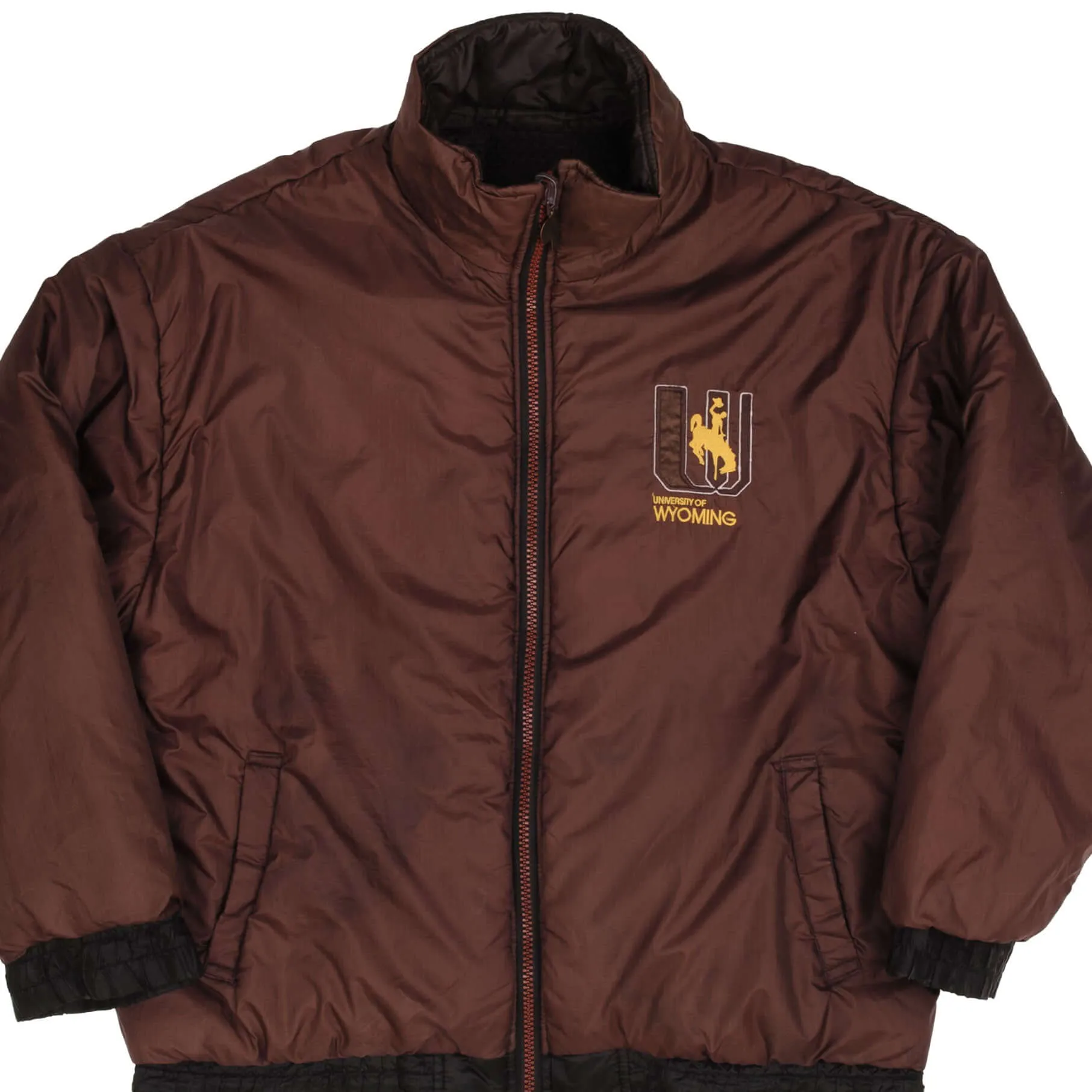 VINTAGE NCAA UNIVERSITY OF WYOMING 1990S REVERSIBLE HEAVY JACKET SIZE LARGE Laser Cut Vents
