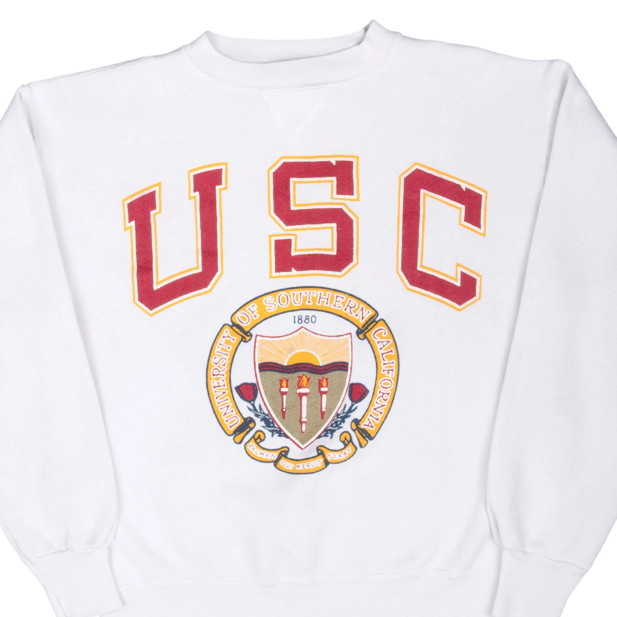 bead accents VINTAGE NCAA USC SOUTHERN CALIFORNIA WHITE SWEATSHIRT 1990S MEDIUM