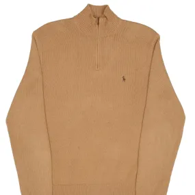 VINTAGE POLO RALPH LAUREN BROWN KNIT QUARTER 1/4 ZIP SWEATER 1990S SIZE LARGE Modern Sporty Vintage Look