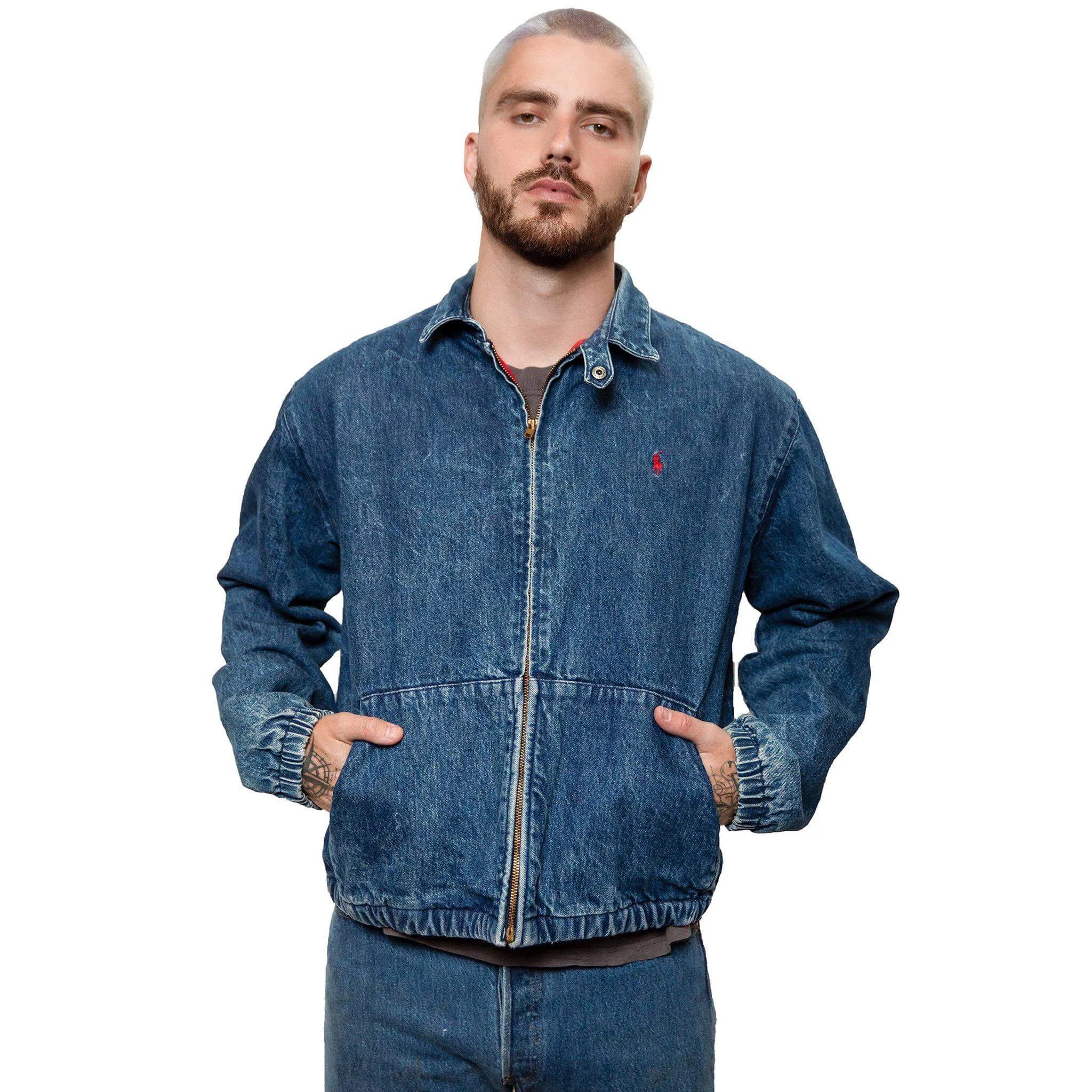 Cold Wear back - to - school VINTAGE POLO RALPH LAUREN DENIM JACKET SIZE LARGE MADE IN USA