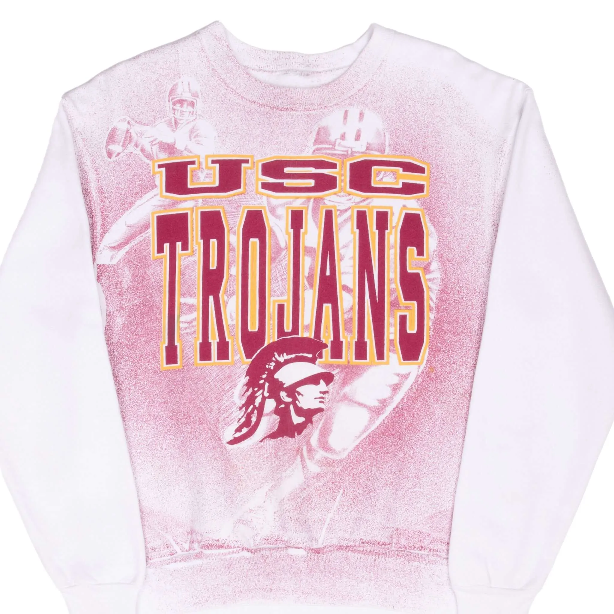 VINTAGE USC TROJANS ALL OVER PRINT WHITE SWEATSHIRT 1990S LARGE Modern Relaxed Sporty Comfort