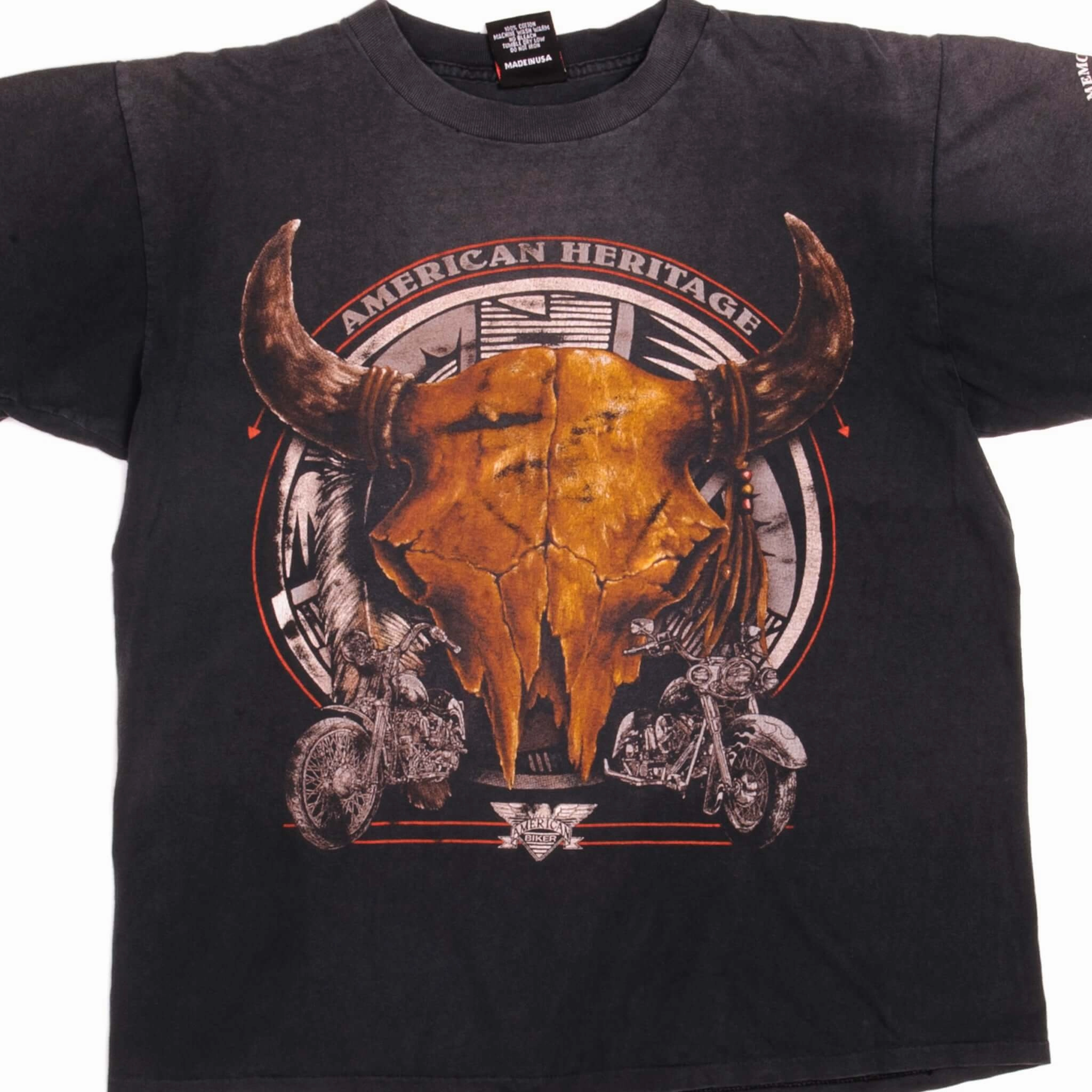 VINTAGE 3D EMBLEM BIKER AMERICAN HERITAGE TEE SHIRT 1994 SIZE LARGE MADE IN USA Smooth Jersey Texture Pullover