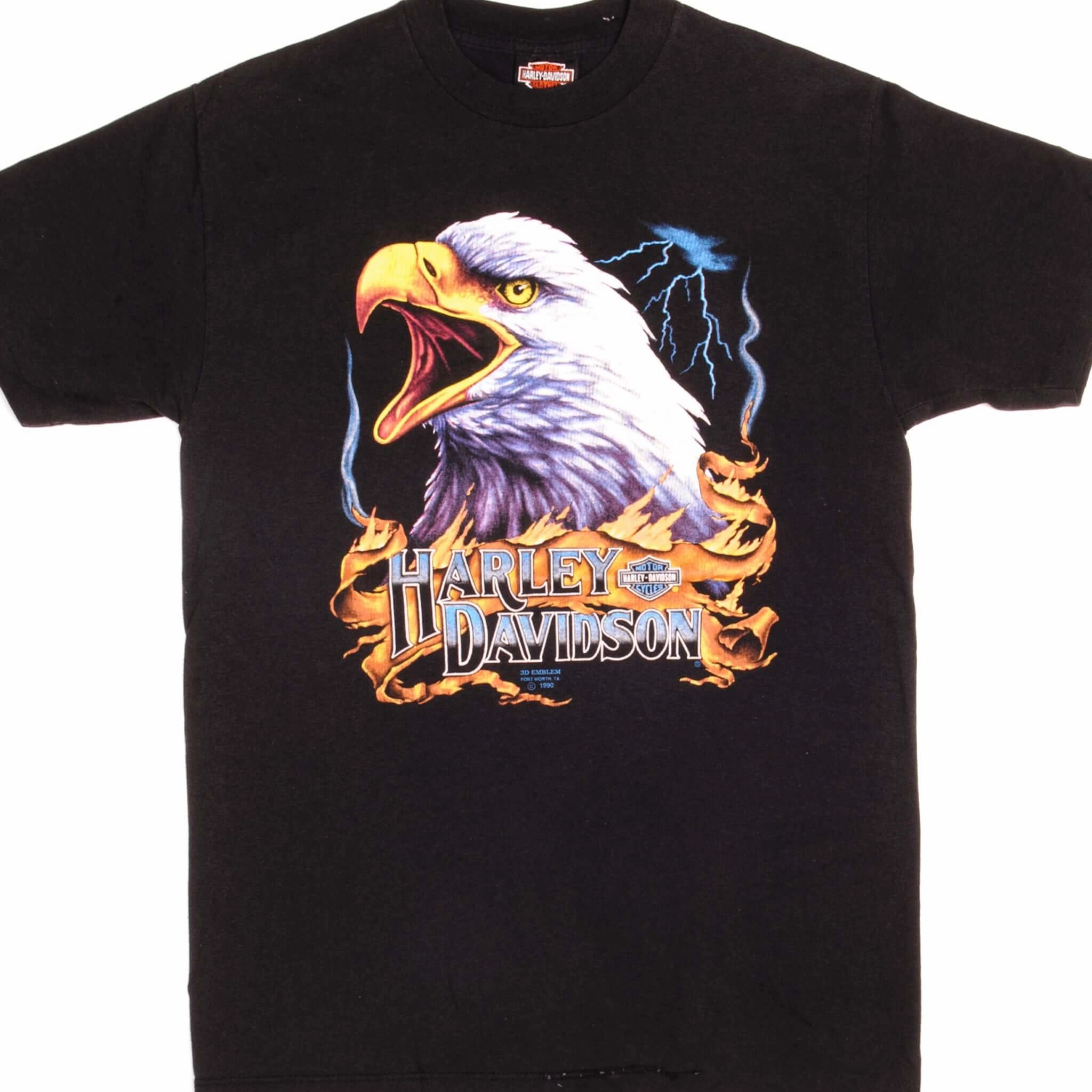 WrinkleFreeFabric VINTAGE 3D EMBLEM HARLEY DAVIDSON EAGLE LOUDON NH TEE SHIRT 1991 LARGE MADE USA