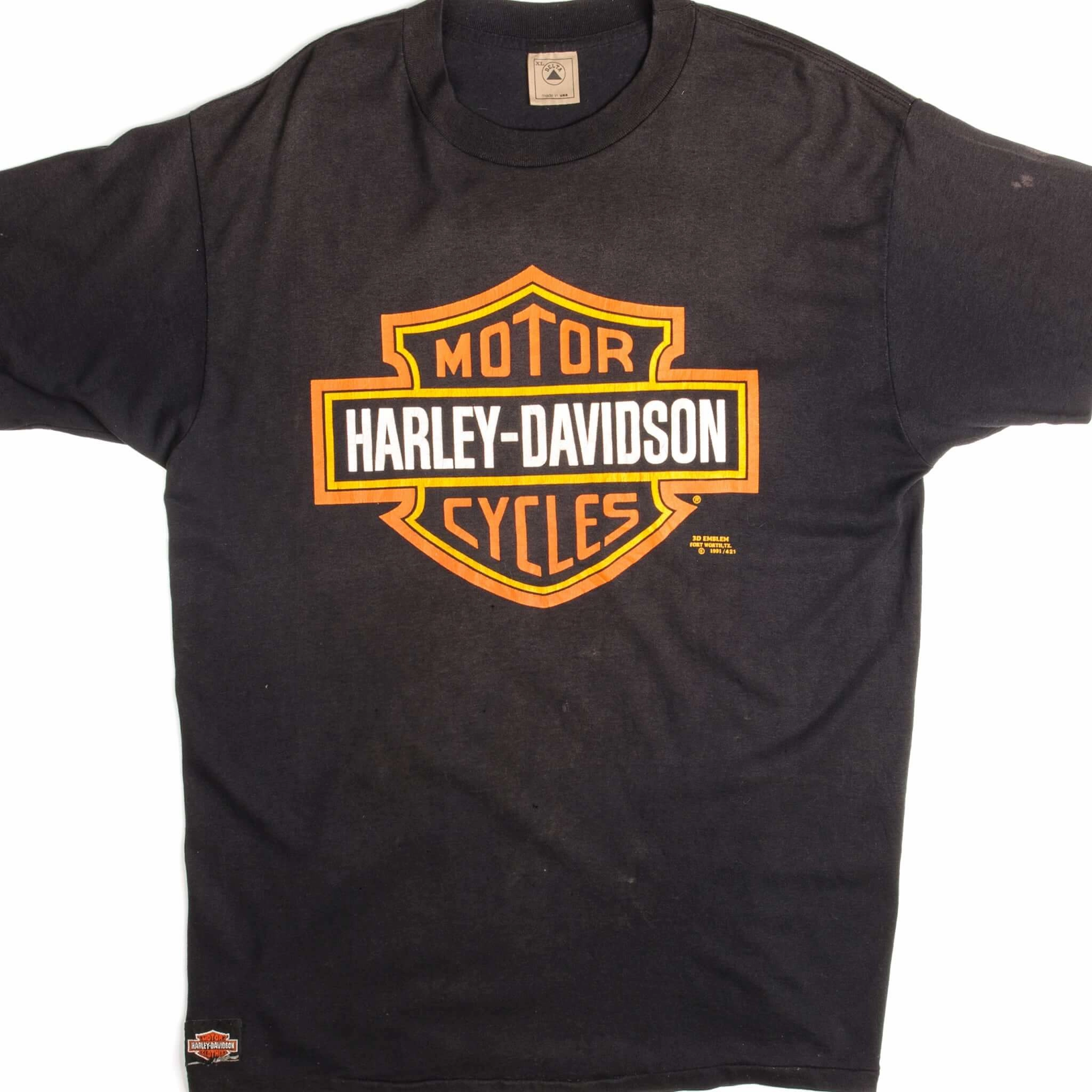 VINTAGE 3D EMBLEM HARLEY DAVIDSON TEE SHIRT 1991 SIZE LARGE MADE IN USA Comfy Casual Wear