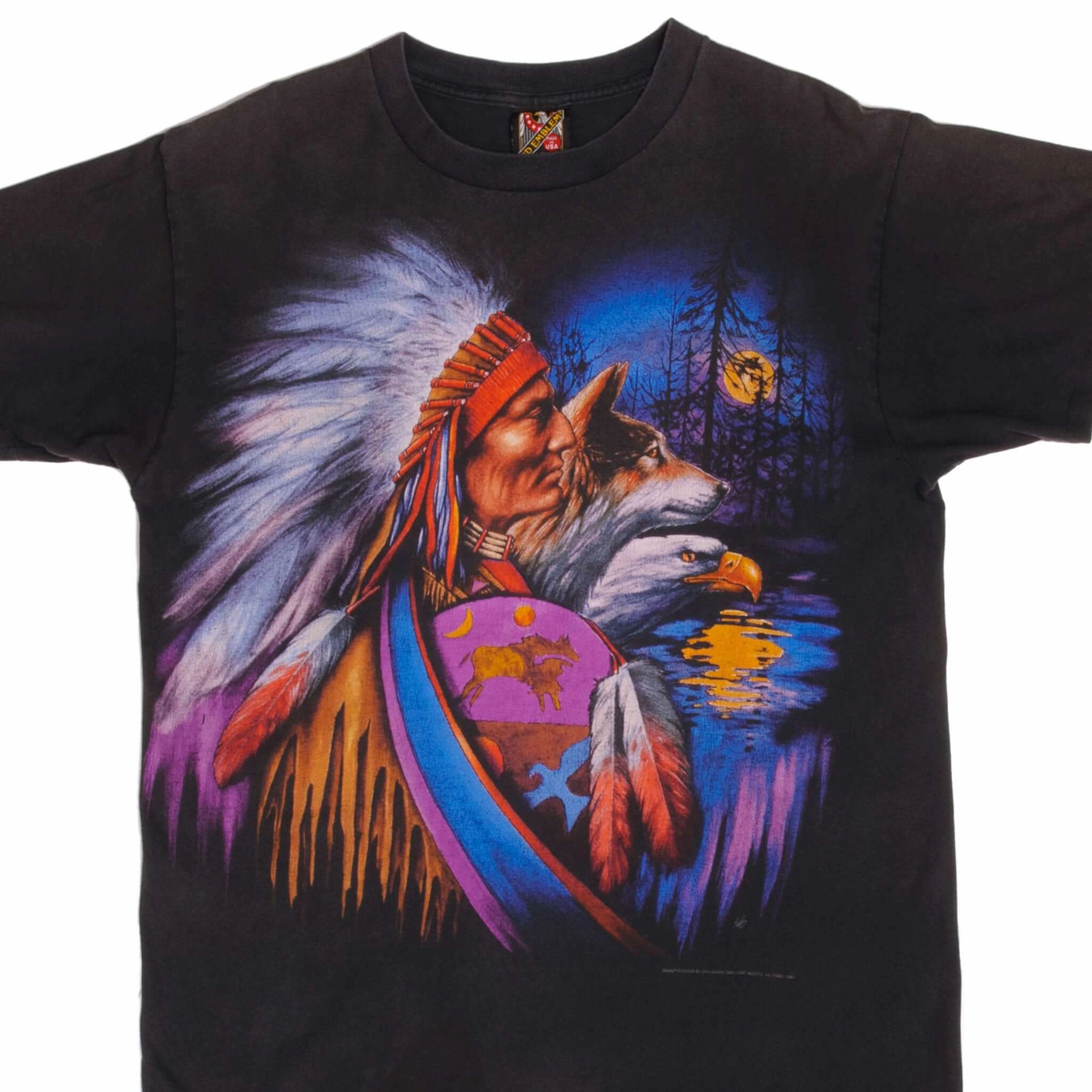 VINTAGE 3D EMBLEM INDIAN CHIEF TEE SHIRT 1993 SIZE LARGE MADE IN USA AntiPilling Treatment