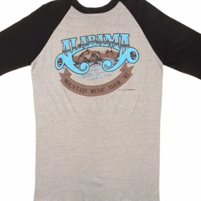 VINTAGE ALABAMA MOUNTAIN MUSIC TOUR RAGLAN TEE SHIRT 1982 SIZE SMALL MADE IN USA ColorfastFabricTech Playful Vibes