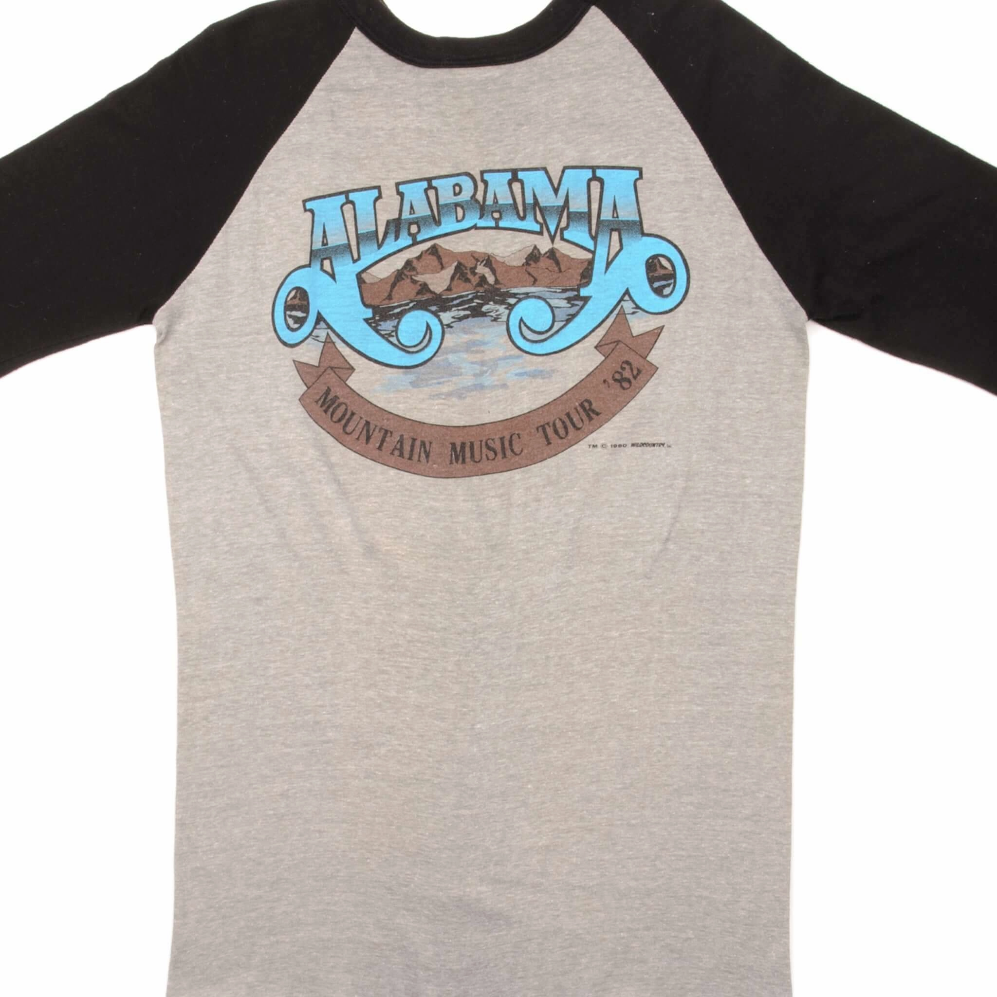 VINTAGE ALABAMA MOUNTAIN MUSIC TOUR RAGLAN TEE SHIRT 1982 SIZE SMALL MADE IN USA ColorfastFabricTech Playful Vibes