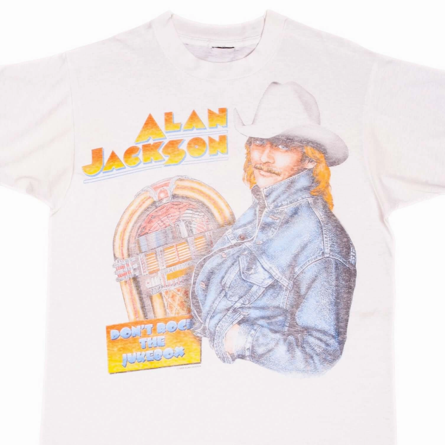 VINTAGE ALAN JACKSON DON'T ROCK THE JUKEBOX TEE SHIRT 1993 MEDIUM MADE IN USA High Density Weave Seasonal Comfort