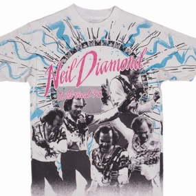 VINTAGE ALL OVER PRINT NEIL DIAMOND IN THE ROUND 1993 TEE SHIRT SIZE MEDIUM Leather combination Comfy Layer Wear