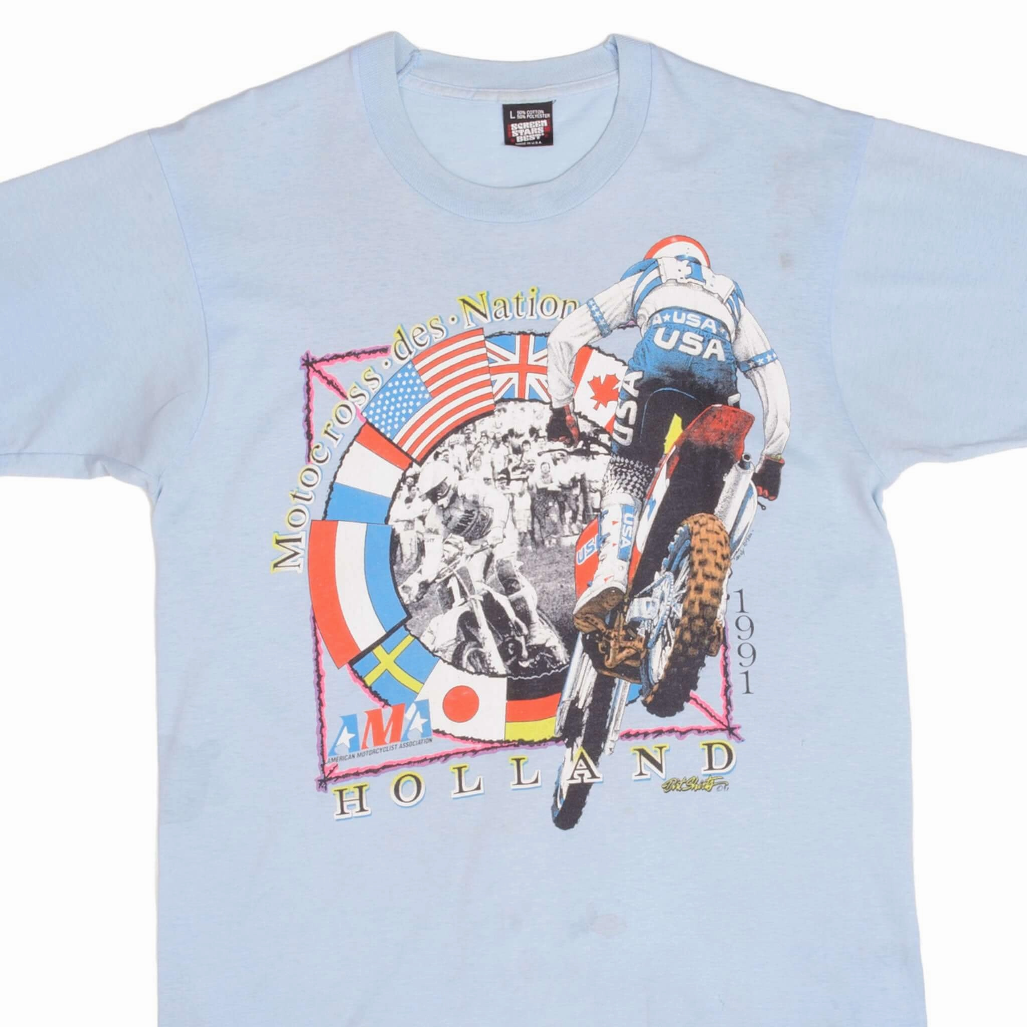 VINTAGE AMA MOTOCROSS DES NATIONS HOLLAND 1991 TEE SHIRT MEDIUM MADE USA Travel Essential