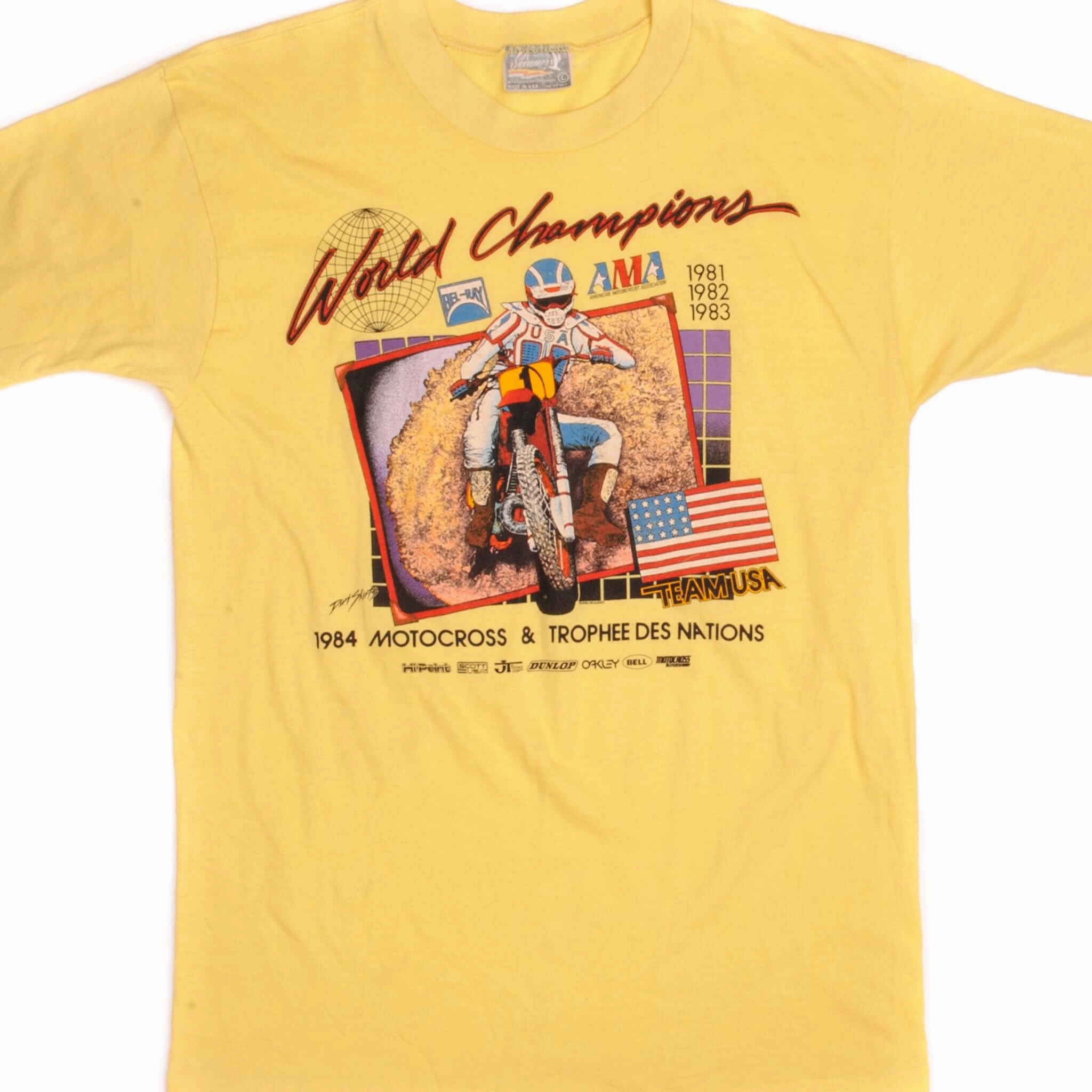 VINTAGE AMA WORLD CHAMPION MOTOCROSS DAVID BAILEY TEE SHIRT 1984 MEDIUM MADE USA Organic Cotton Blend