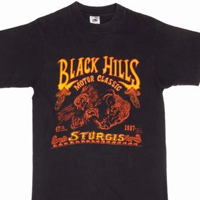 VINTAGE BIKER STURGIS BLACK HILLS RALLY TEE SHIRT 1987 SIZE MEDIUM MADE IN USA Active Style Cotton Blend