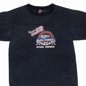 VINTAGE BIKER STURGIS RALLY EVEL KNIEVEL 2002 TEE SHIRT MEDIUM MADE IN USA Stretch performance Weekend Smart