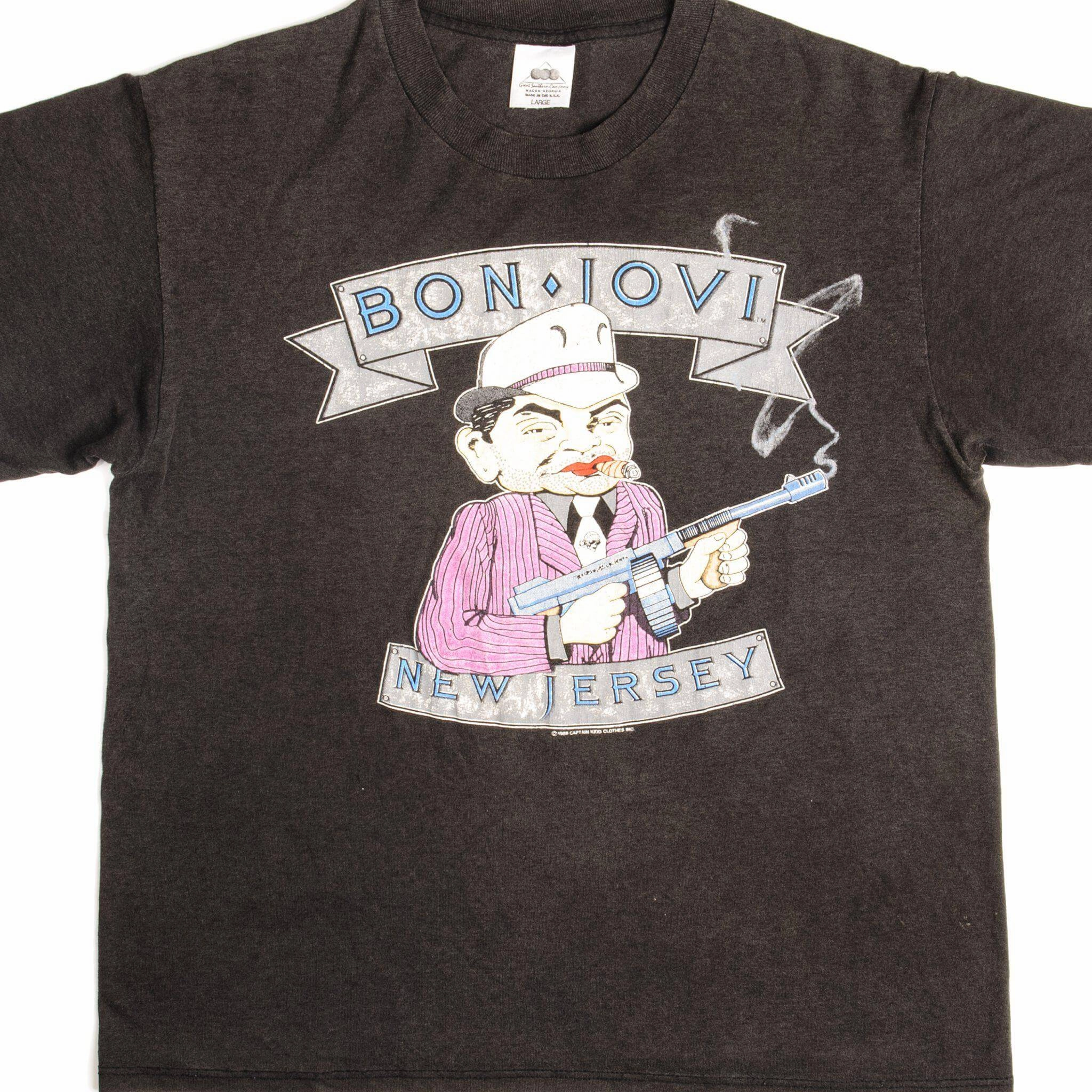 VINTAGE BON JOVI TEE SHIRT 1988 New Jersey SIZE MEDIUM MADE IN USA Low Impact Dye Garment Dyed Finish