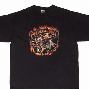 VINTAGE BREAKING FREE WOLF BIKER TEE SHIRT 1990S SIZE 2XL Streetwear