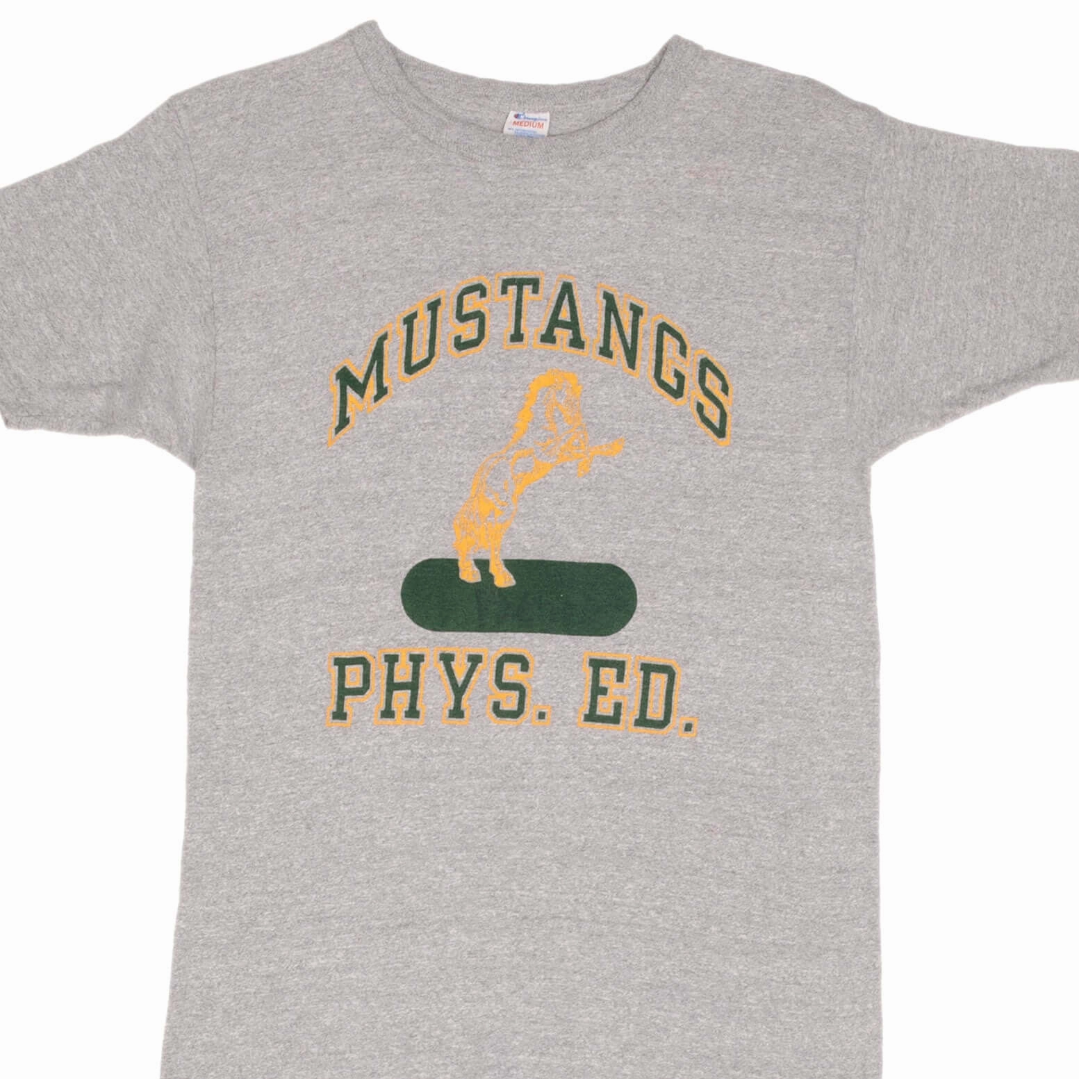 VINTAGE CHAMPION MUSTANGS PHYSICAL EDUCATION TEE SHIRT 1980S SMALL MADE IN USA Daily Comfort Trendy Fashion