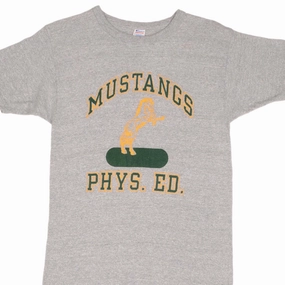 VINTAGE CHAMPION MUSTANGS PHYSICAL EDUCATION TEE SHIRT 1980S SMALL MADE IN USA Daily Comfort Trendy Fashion