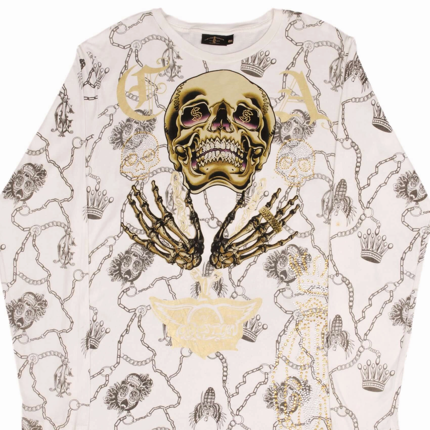 Essential Wear VINTAGE CHRISTIAN AUDIGIER RHINESTONES SKULL LONG SLEEVE TEE SHIRT 2000S LARGE