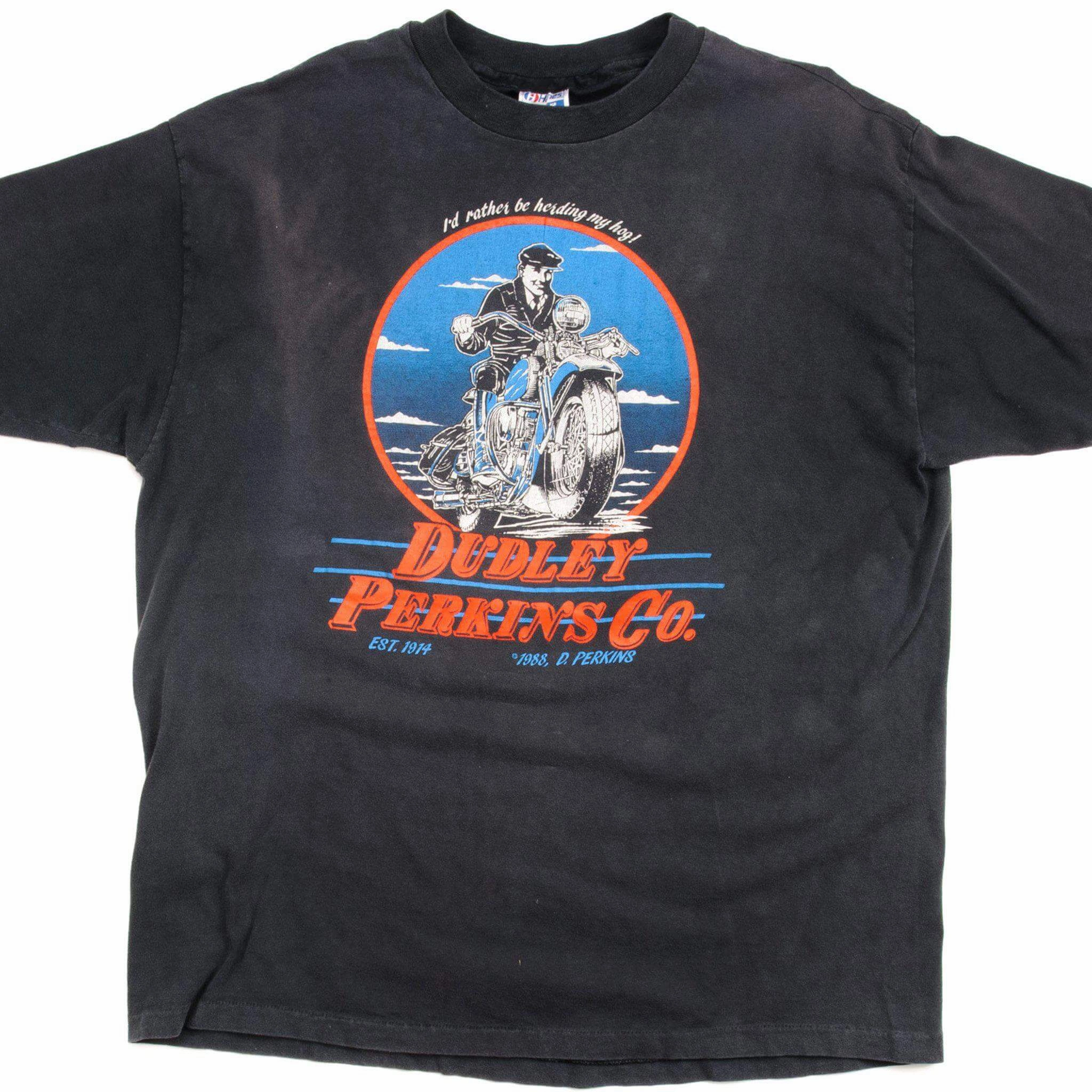 VINTAGE DUDLEY PERKINS TEE SHIRT CO. 75TH ANNIVERSARY 1989 SIZE XL MADE IN USA Sporty and Stylish