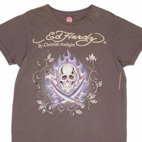 VINTAGE ED HARDY SKULL AND ROSES TEE SHIRT 2000S SIZE XL MADE IN USA Travel Light print design