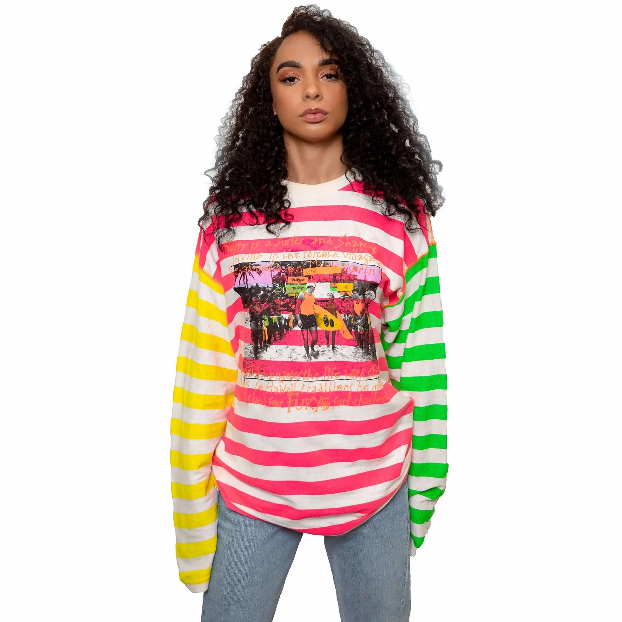 VINTAGE FURYO SURF LONG SLEEVES TEE SHIRT SIZE LARGE 1980s Anti Pilling Fabric