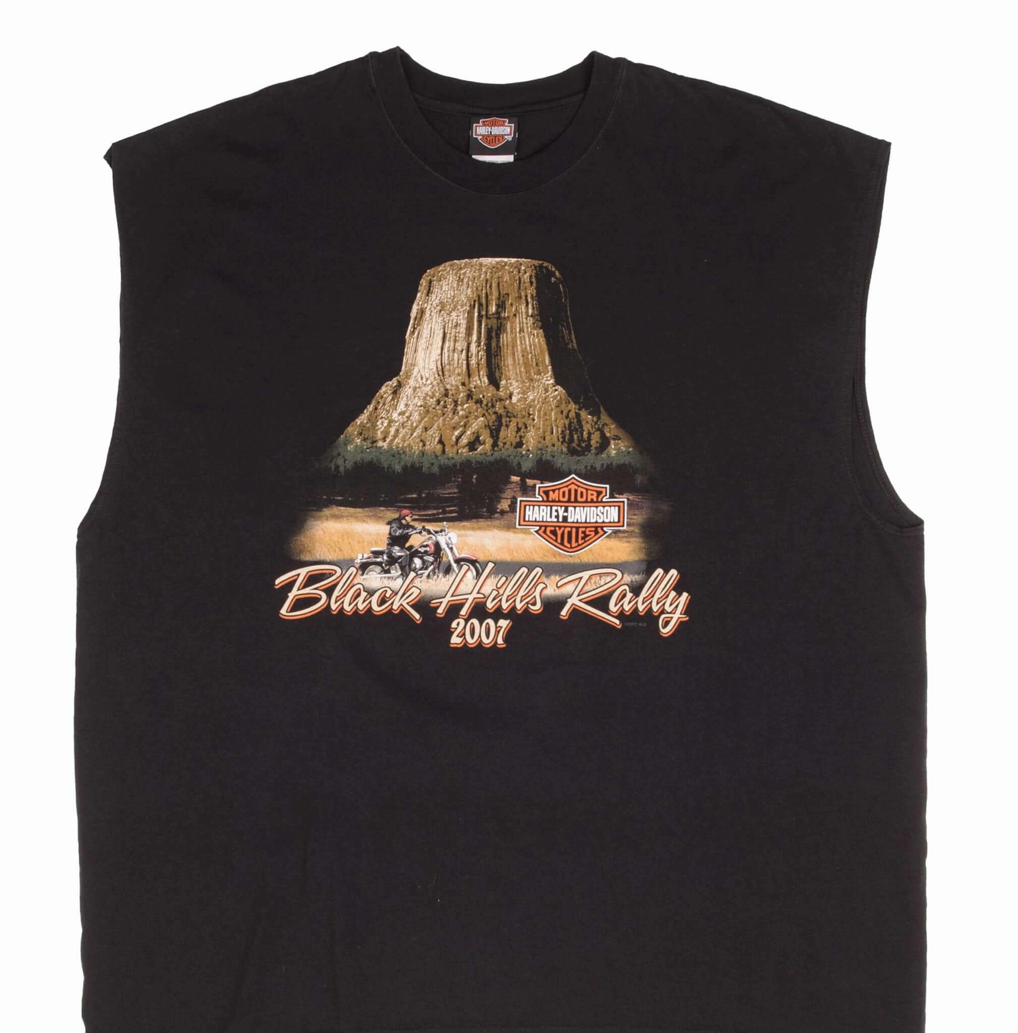 VINTAGE HARLEY DAVIDSON BLACK HILL RALLY TANK TOP TEE SHIRT 2007 3XL MADE IN USA Light Comfort Garment Washed Texture
