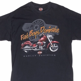 VINTAGE HARLEY DAVIDSON FATBOY FORT WORTH TEXAS 2002 TEE SHIRT LARGE MADE IN USA Chilly Day Wear Soft Brushed Finish