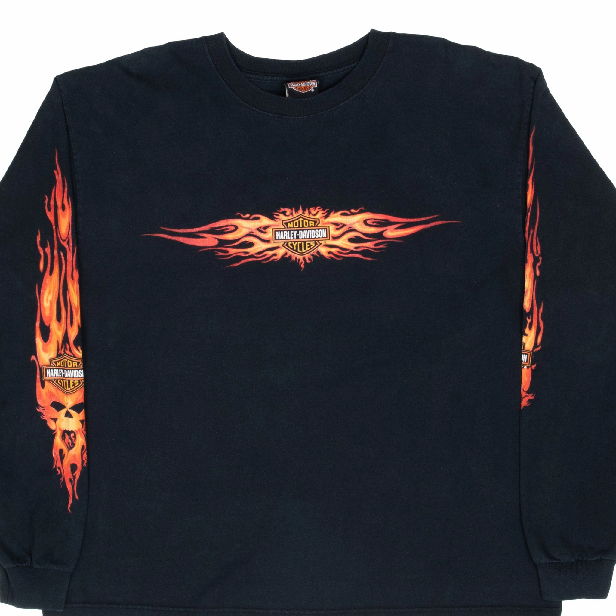 VINTAGE HARLEY DAVIDSON FLAME LONG SLEEVE TEE SHIRT 2002 XL Basic Layering ReinforcedShoulderPanels
