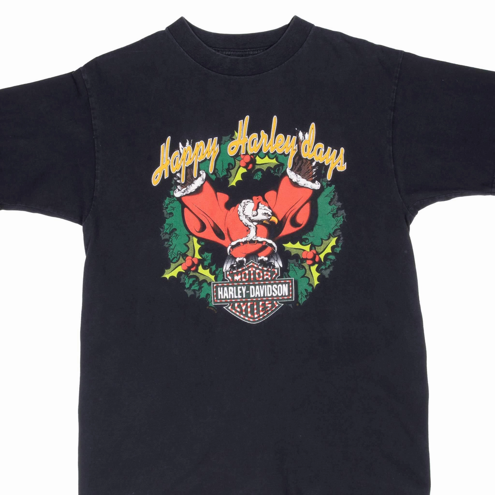 Daily Fashion VINTAGE HARLEY DAVIDSON HAPPY HARLEY DAYS XMAS TEE SHIRT 1999 MEDIUM MADE IN USA