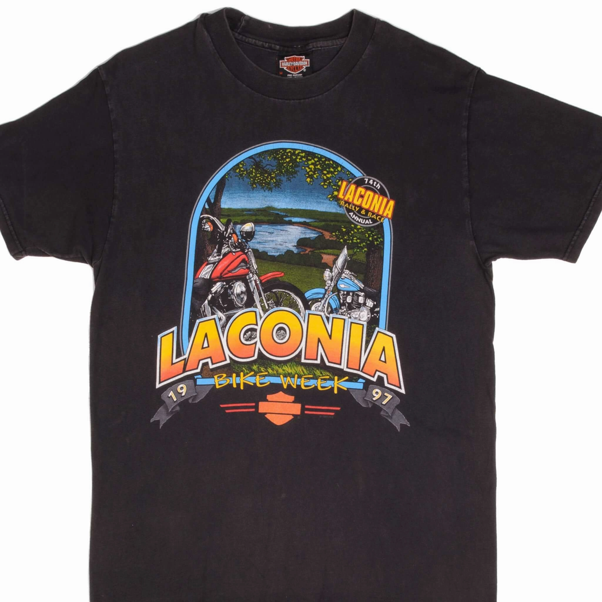 VINTAGE HARLEY DAVIDSON LACONIA TEE SHIRT 1997 SIZE MEDIUM MADE IN USA Relaxed Comfort Look