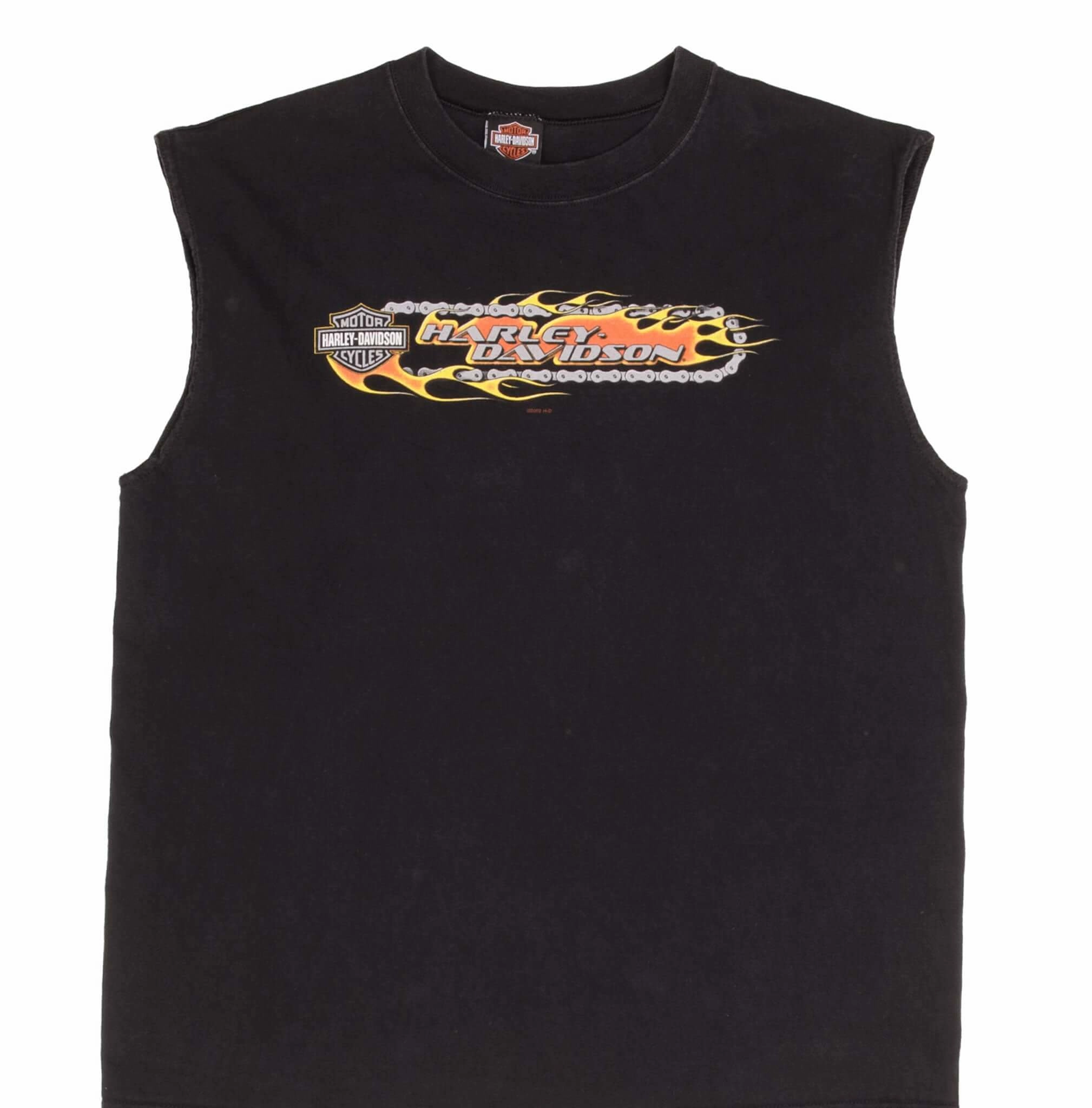 VINTAGE HARLEY DAVIDSON MONROE SANDUSKI TANK TOP TEE SHIRT 2002 XL MADE IN USA Soft Design Moisture Management