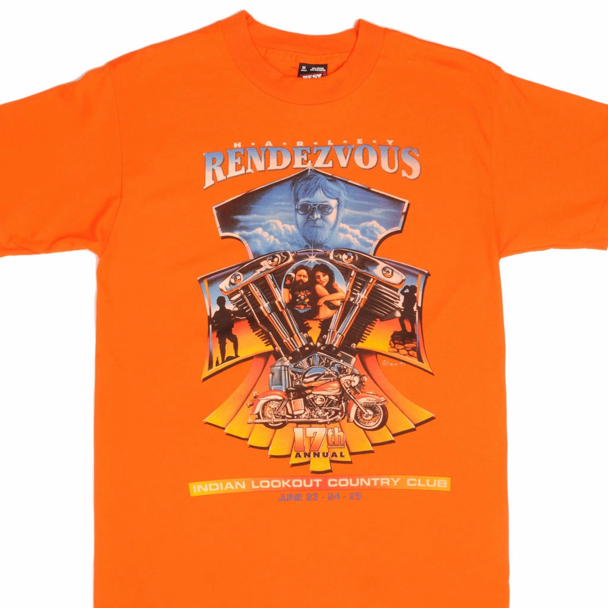 VINTAGE HARLEY DAVIDSON RENDEZ VOUS STAFF TEE SHIRT 1995 MEDIUM MADE USA Feminine Fit Minimalist Wear