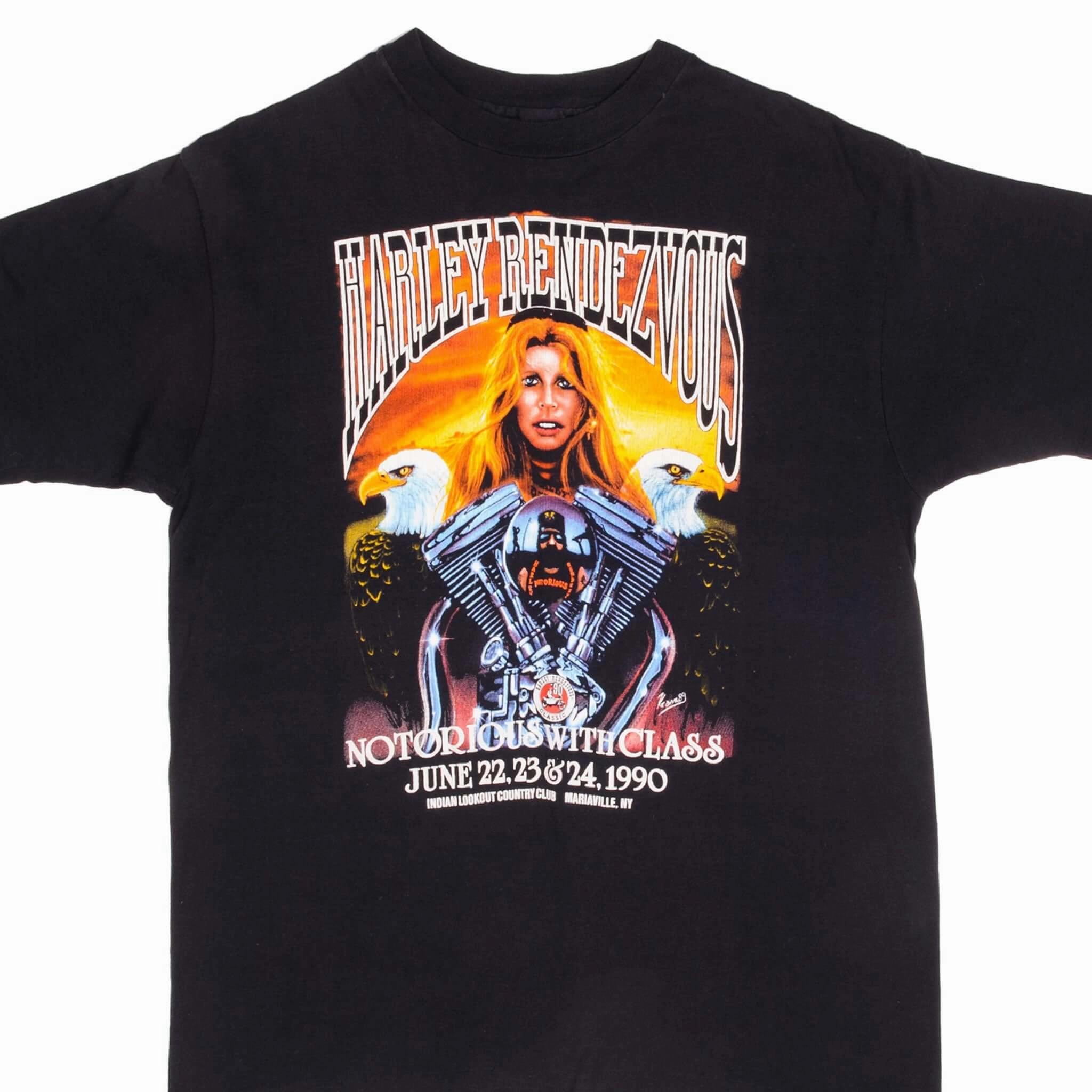 Lightweight Shirt VINTAGE HARLEY DAVIDSON RENDEZ VOUS TEE SHIRT 1990 MEDIUM MADE IN USA